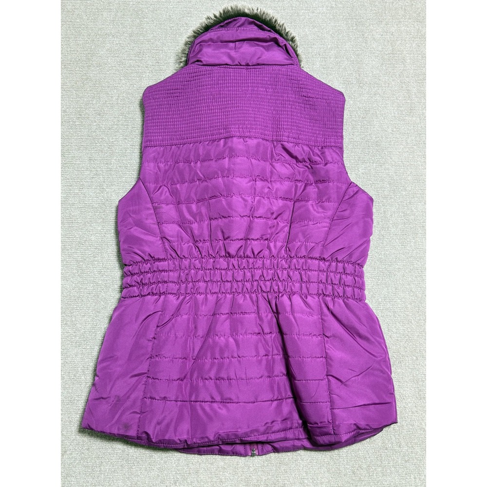 Mountain Lake Vest Womens Medium Purple Faux Fur Collar Quilted Puffer Zip - Picture 9 of 9